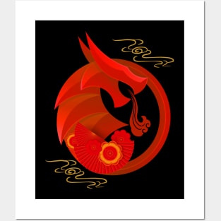 Chinese Lunar New Year Origami Red Dragon Posters and Art